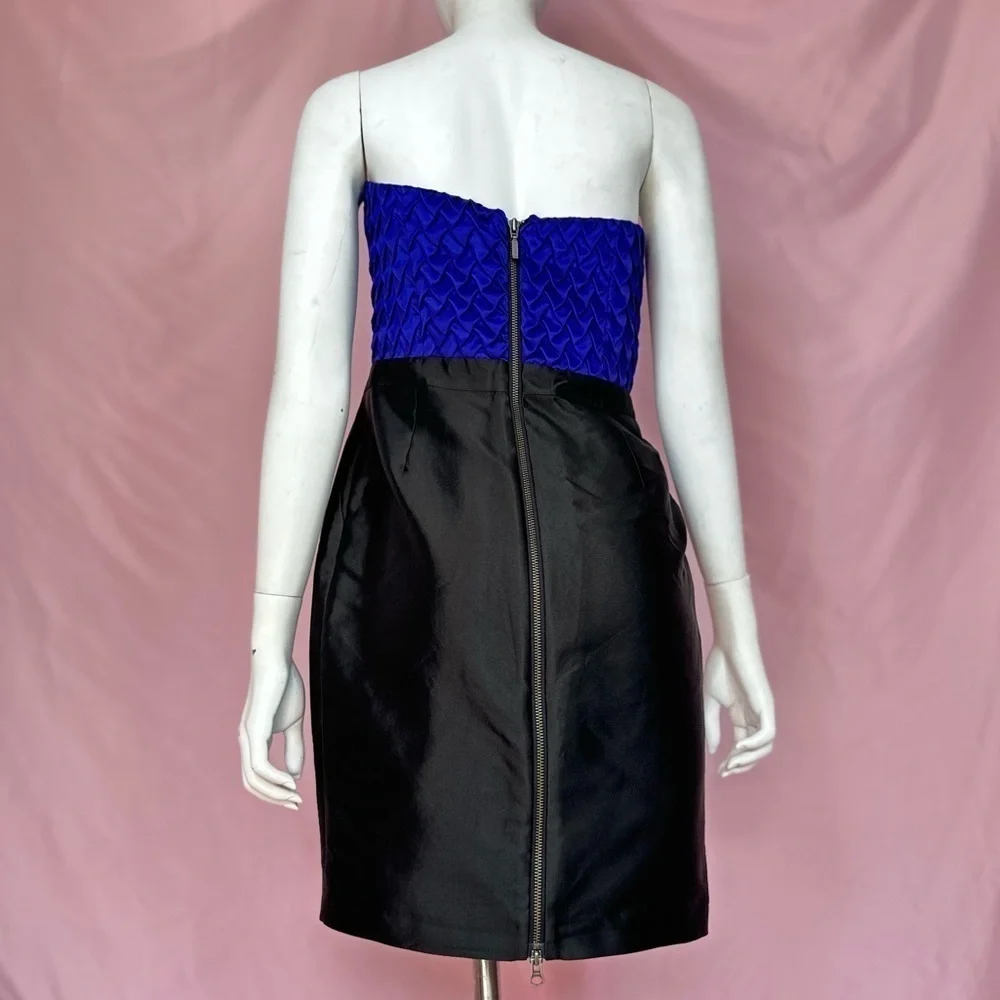 Reiss silk & cotton strapless purple black mini dress, size 6